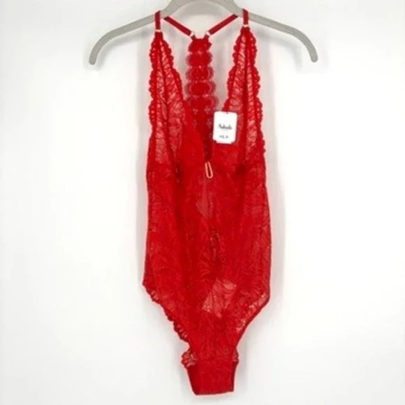 NWT Aubade Flowermania Lace Bodysuit Racerback Sheer Red Stretch Cheeky Size S - Picture 3 of 15